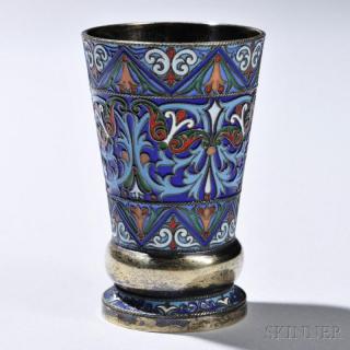 Appraisal: Russian Silver and Cloisonn -enameled Beaker c bearing rubbed zolotnik