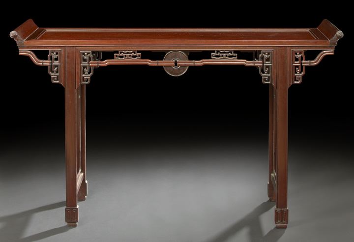 Appraisal: Chinese Lacquered Rosewood Altar Table with upturned ends the top