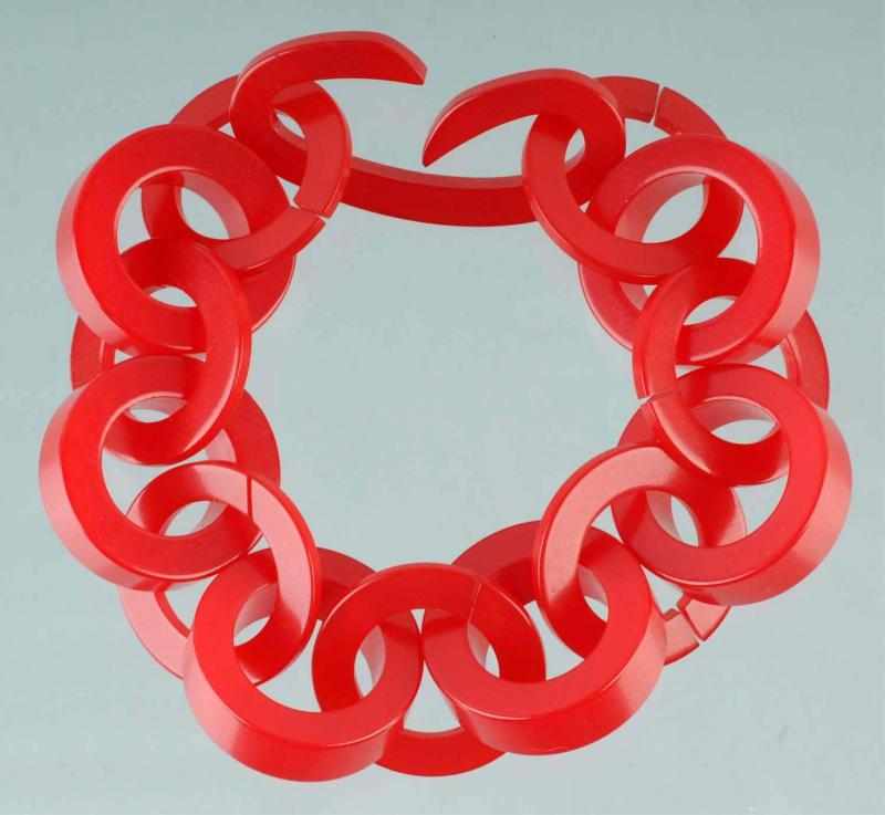 Appraisal: Bakelite Red Chunky Link Bracelet Condition Excellent Size - L