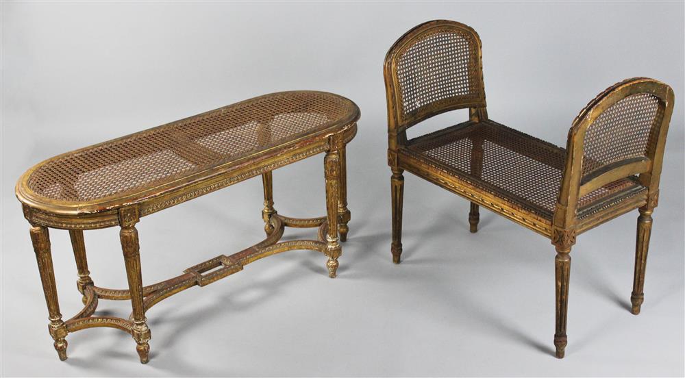 Appraisal: TWO LOUIS XVI STYLE CANED BENCHES one bench with caned