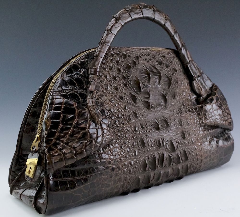 Appraisal: Large Vintage Crocodile Skin Leather Handbag Case Vintage crocodile skin