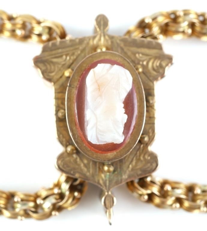 Appraisal: VICTORIAN K GOLD SLIDING CAMEO PENDANT NECKLACE K yellow gold