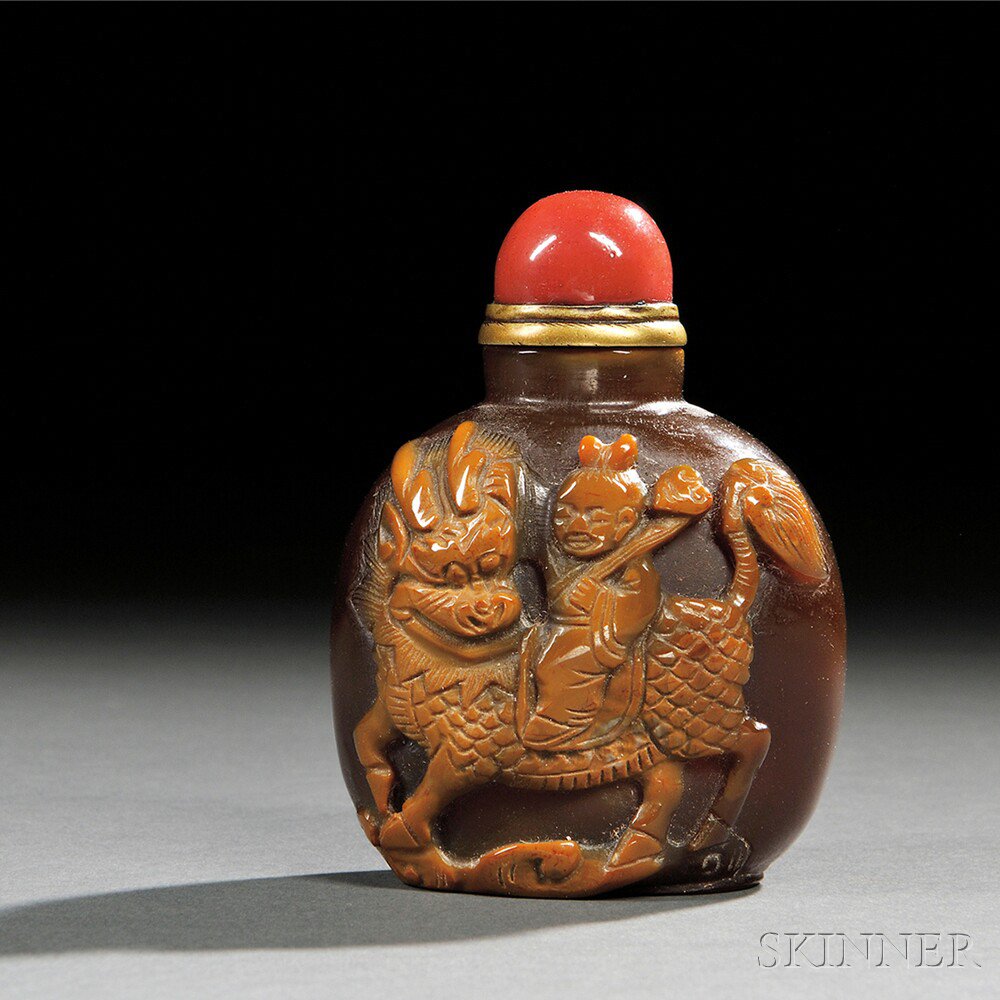 Appraisal: Cameo Agate Snuff Bottle with a Boy China th th