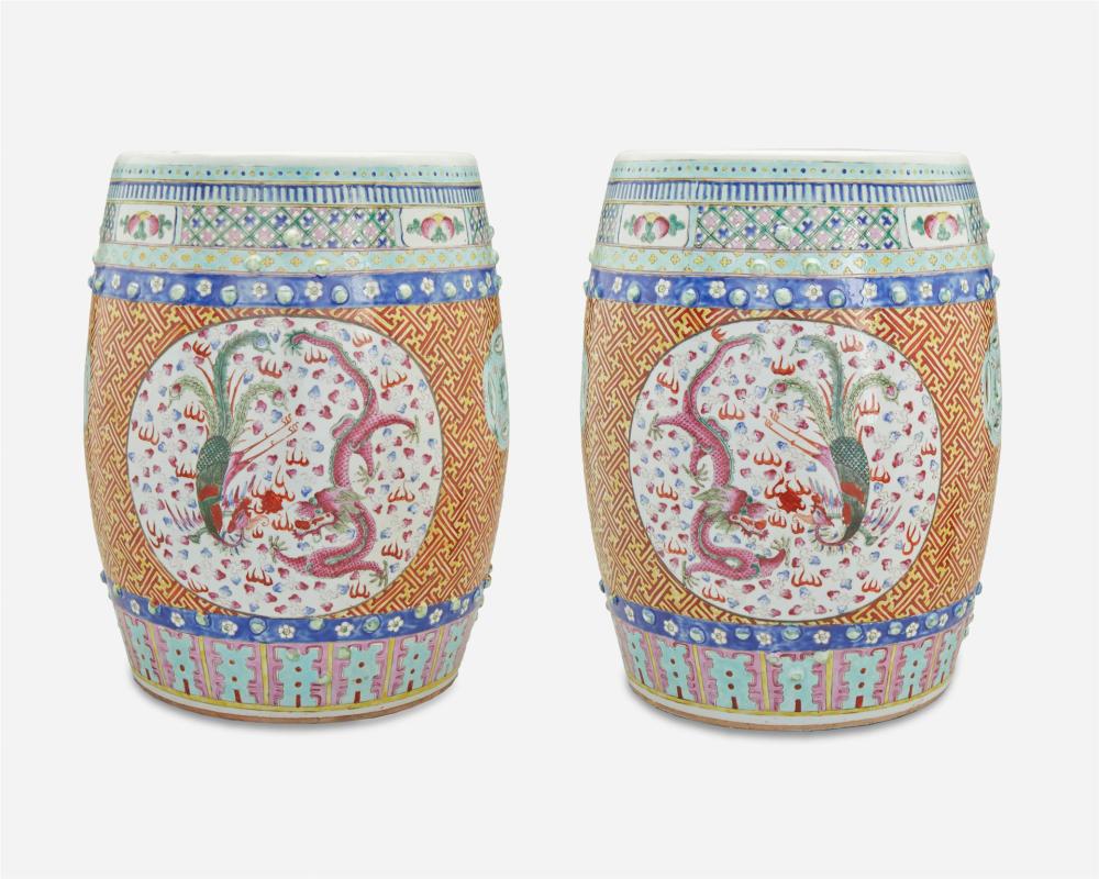 Appraisal: A pair of Chinese Famille Rose-style porcelain garden stools Second-half