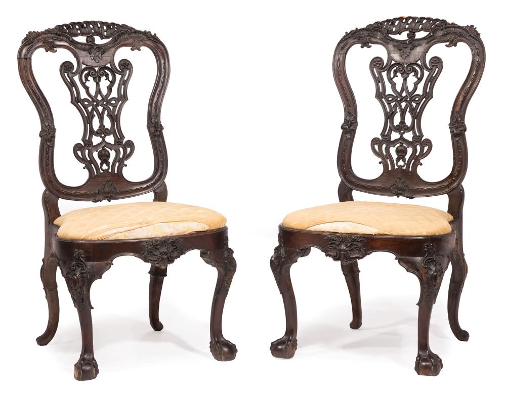 Appraisal: Pair of Irish Rococo Mahogany Side Chairs possibly th c