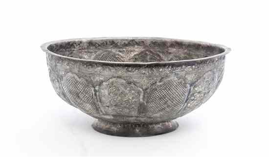 Appraisal: A Middle Eastern Silvered Metal Bowl of lobed circular form