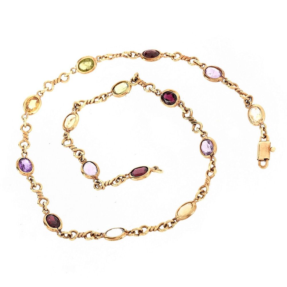 Appraisal: Oritalia Gemstone and K Necklace Vintage Oritalia Oval Cut Multi