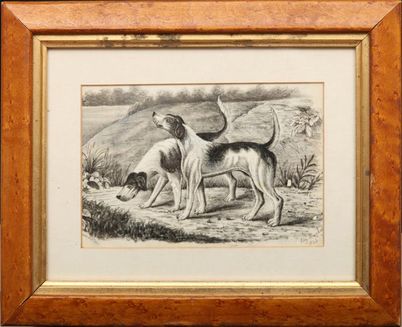 Appraisal: ELIZABETH MACKAY HOUNDS Ink on paper signed 'Eliz Mackay' and