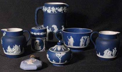 Appraisal: Seven piece Wedgwood blue jasperware group PROVENANCE The Property of