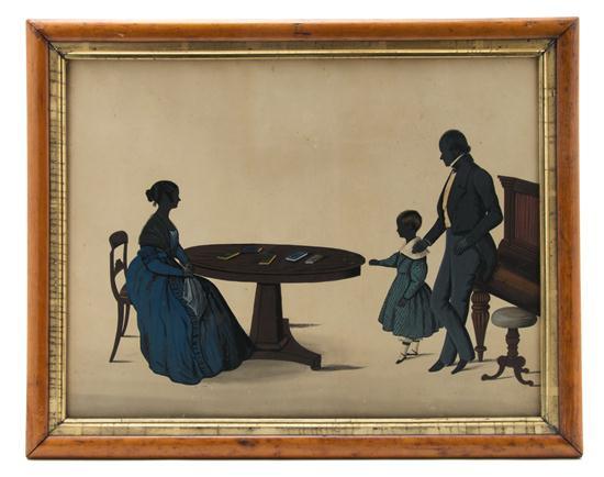 Appraisal: A Silhouette Scene of a Family depicting a mother seated