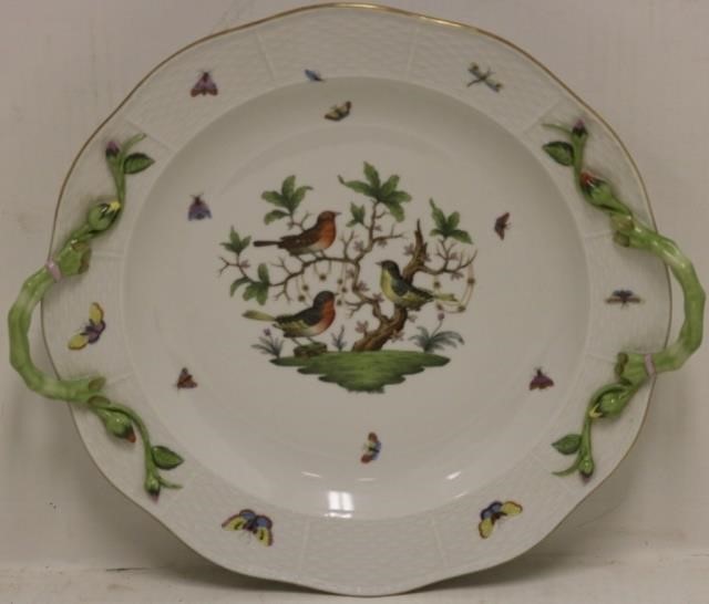 Appraisal: HEREND PORCELAIN HANDLED TRAY WITH BIRD INSECTDESIGN WIDE X DEEP