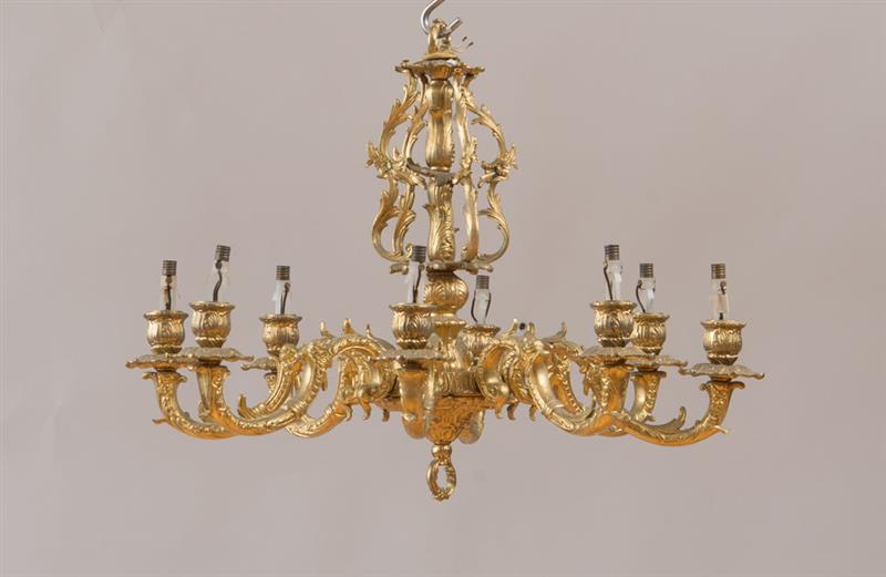 Appraisal: PAIR OF LOUIS XV STYLE ORMOLU EIGHT-LIGHT CHANDELIERS Each with