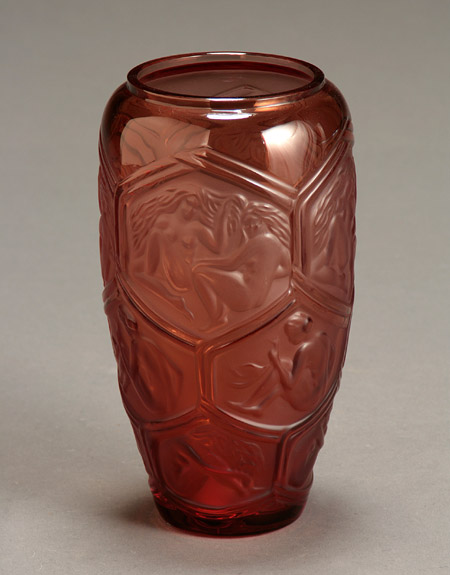 Appraisal: Lalique Frosted and Molded Amber Glass 'Hesperides' Vase Model Introduced