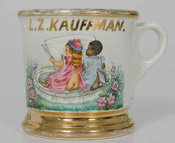 Appraisal: Political Satire Shaving Mug Porcelain with polychrome painted scene of