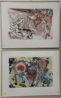 Appraisal: Two Roger Lynn Crossgrove watercolor monotypes Two Athletes Resting III