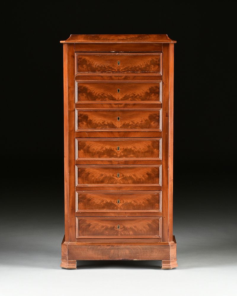 Appraisal: A LOUIS PHILIPPE FLAME MAHOGANY SEMAINIER SECR TAIRE ABATTANT s