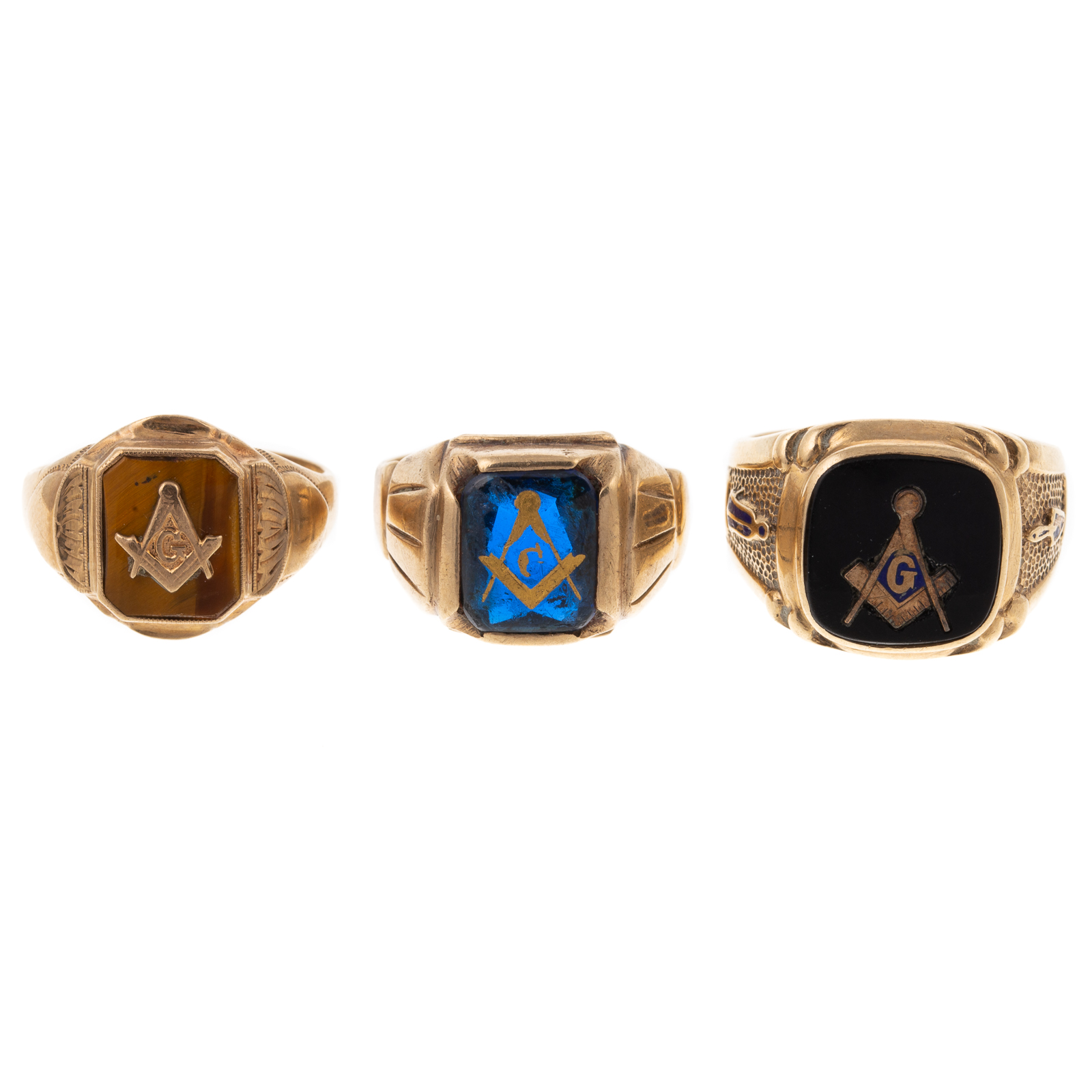 Appraisal: A TRIO OF MASONIC RINGS IN K YELLOW GOLD Three