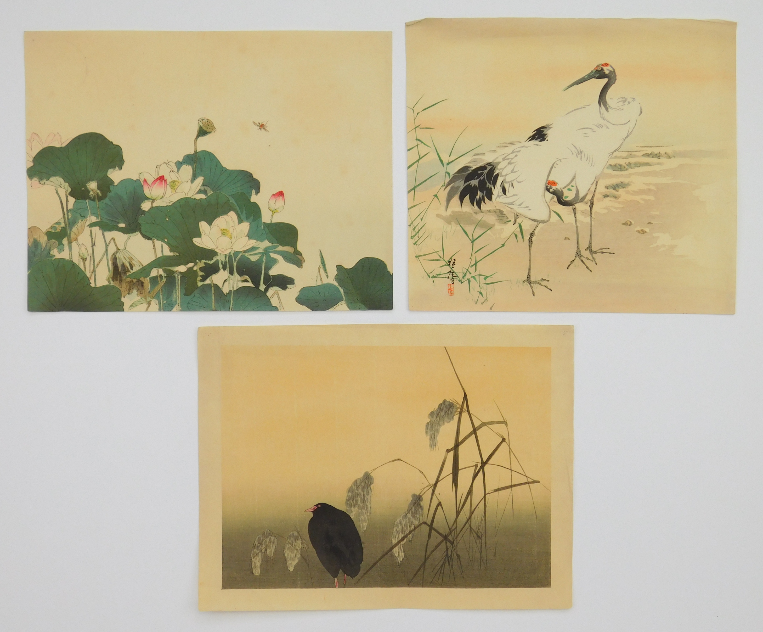 Appraisal: Japanese School woodblocks in color Crow- handling creases x ''