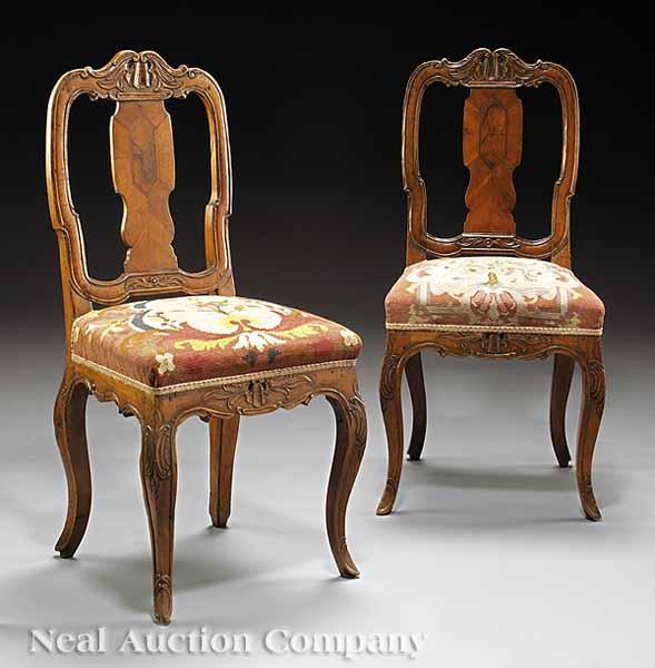 Appraisal: A Pair of Italian Inlaid Walnut Side Chairs c each