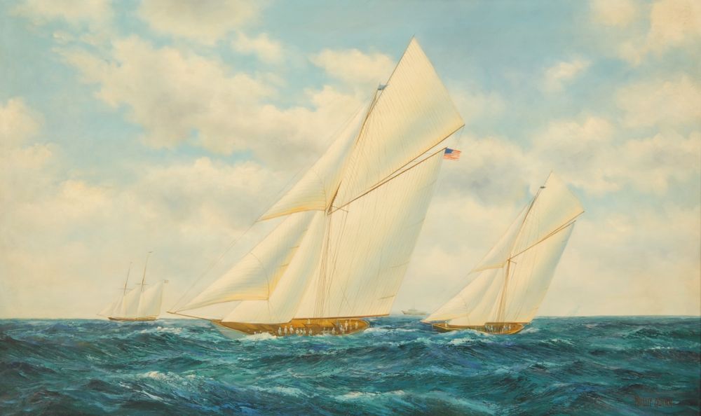 Appraisal: PHILLIP QUINN th CenturyYacht race with two gaff-rigged sloops Signed