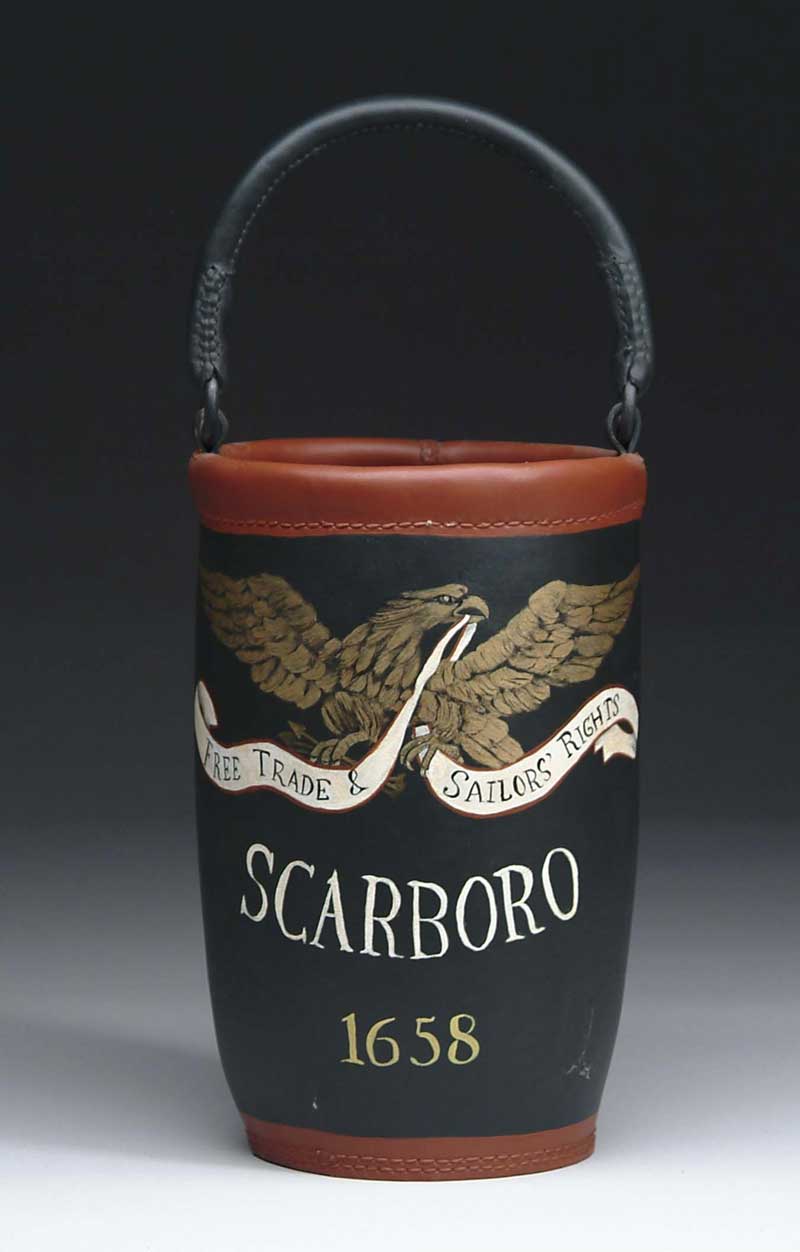 Appraisal: COMMEMORATIVE PAINTED LEATHER FIRE BUCKET For Scarborough Maine Decorated with