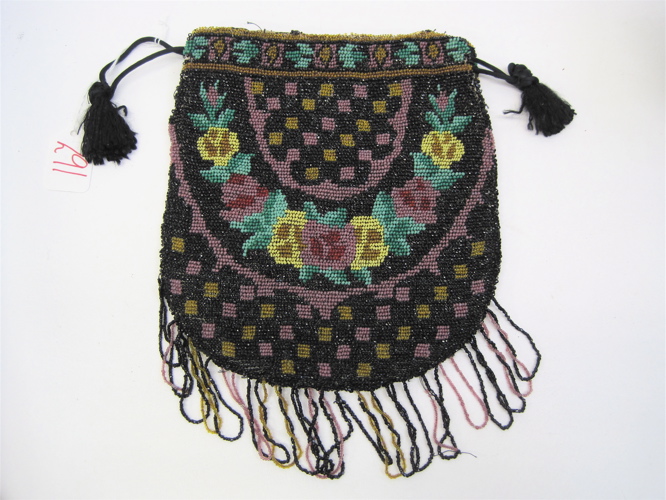 Appraisal: LADY'S BEADED EVENING BAG with drawstring closure satin lined fringe