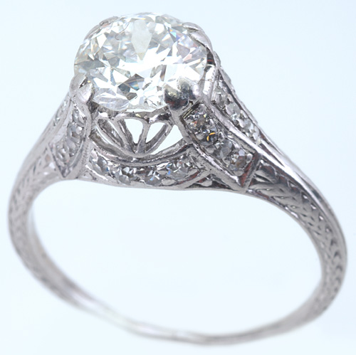 Appraisal: Diamond and pt filigree ring with openwork carriage diamonds throughout