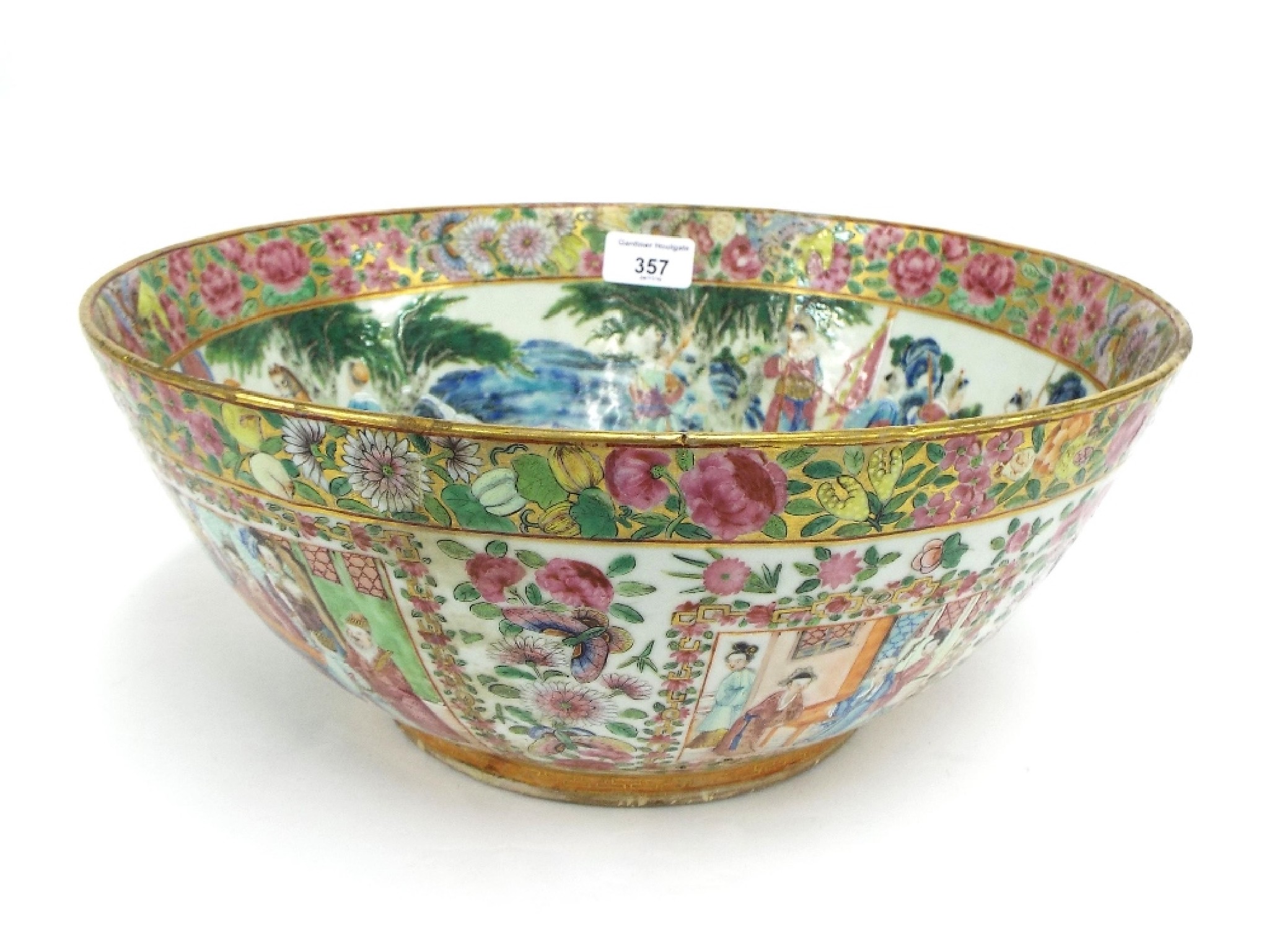 Appraisal: th century Chinese famille rose pedestal punch fruit bowl decorated