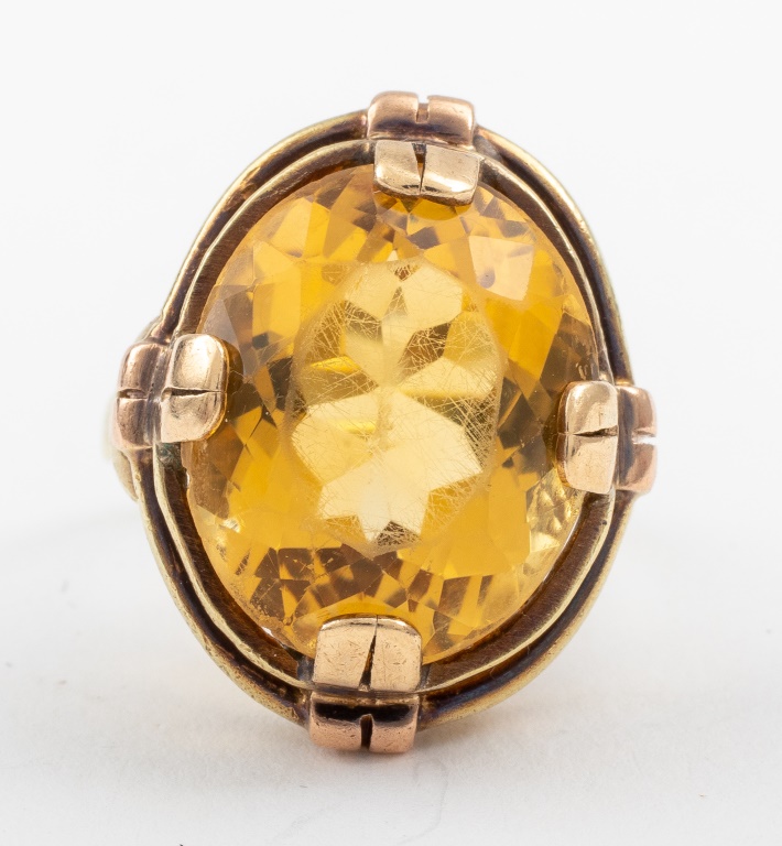 Appraisal: VINTAGE EUROPEAN K GOLD S RETRO RING CITRINE Vintage European