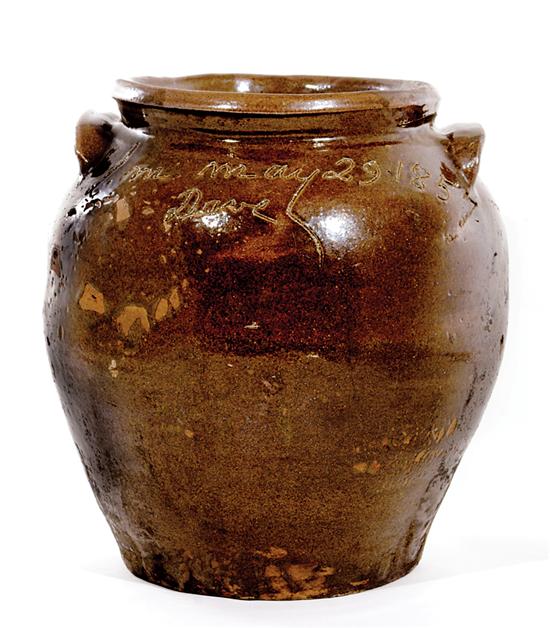 Appraisal: Impressive Southern slave-made stoneware jar signed Dave Edgefield South Carolina