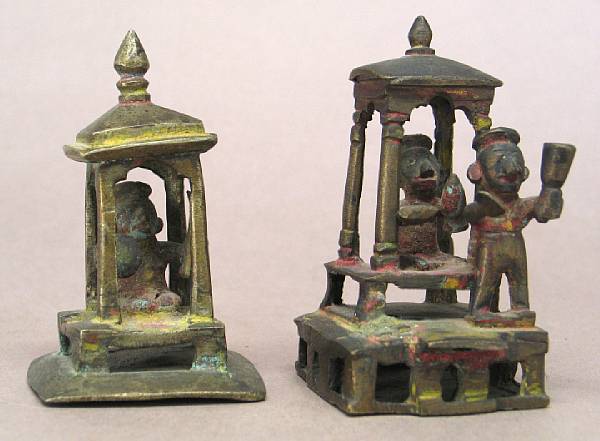 Appraisal: Two miniature cast brass spirit houses India th Century Purchased