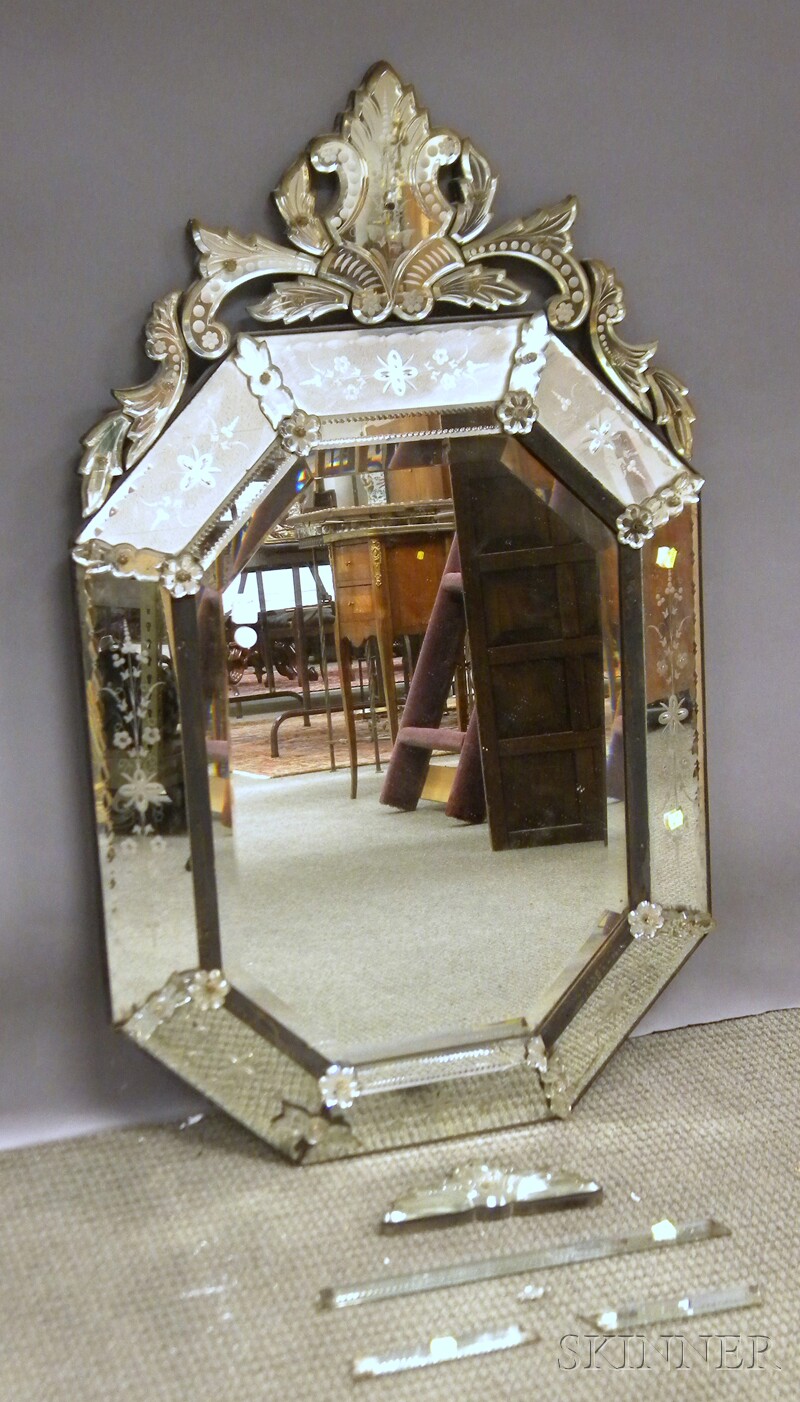 Appraisal: Venetian Etched Glass Mirror losses lg wd in