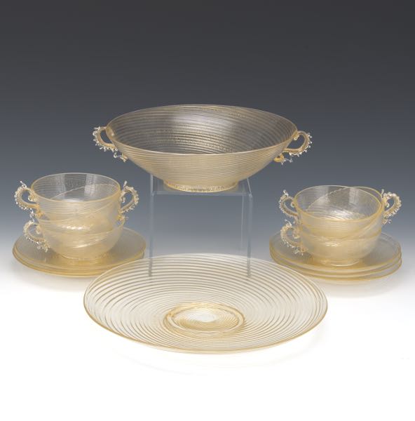 Appraisal: VENETIAN GLASS TEA SET WITH PLATTER Delicate blown glass teacups