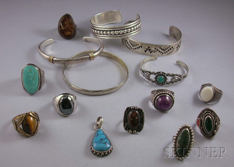 Appraisal: Group of Sterling Silver Jewelry including five bracelets a turquoise