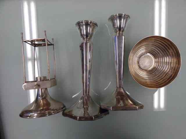 Appraisal: Silver Pair of Candlesticks a Bowl and a ''Posen''Sterling Candle