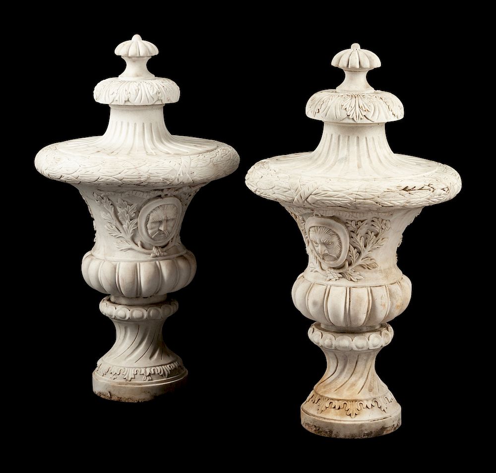 Appraisal: A Pair of Italian Marble Urns A Pair of Italian