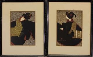 Appraisal: Kiyoshi Saito - Pieces depicting two women figures Sight size