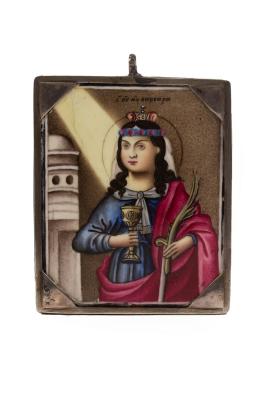 Appraisal: An th Century Russian travelling icon depicting Saint Barbara inscribed