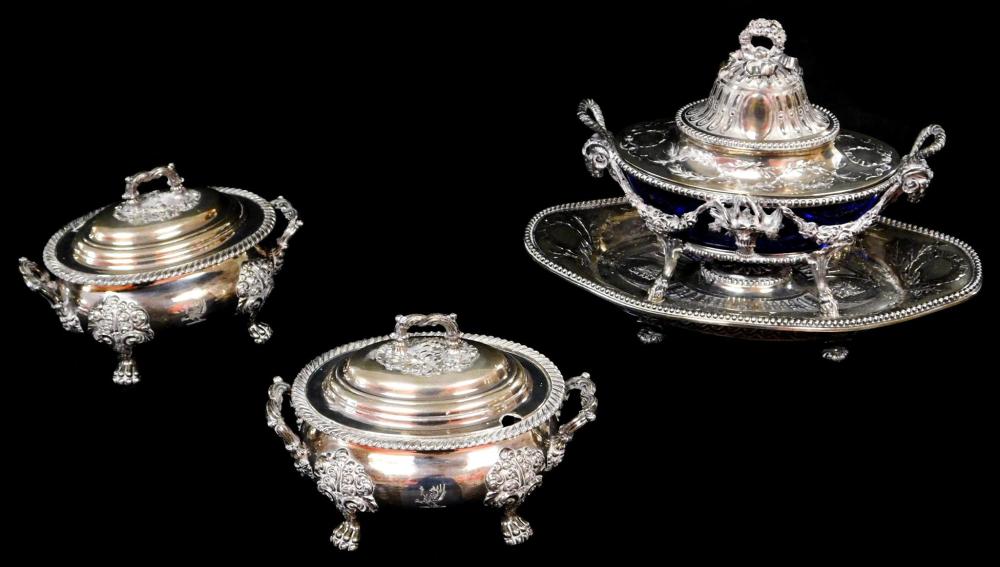 Appraisal: SILVERPLATE Three decorative serving dishes all double handled pieces include