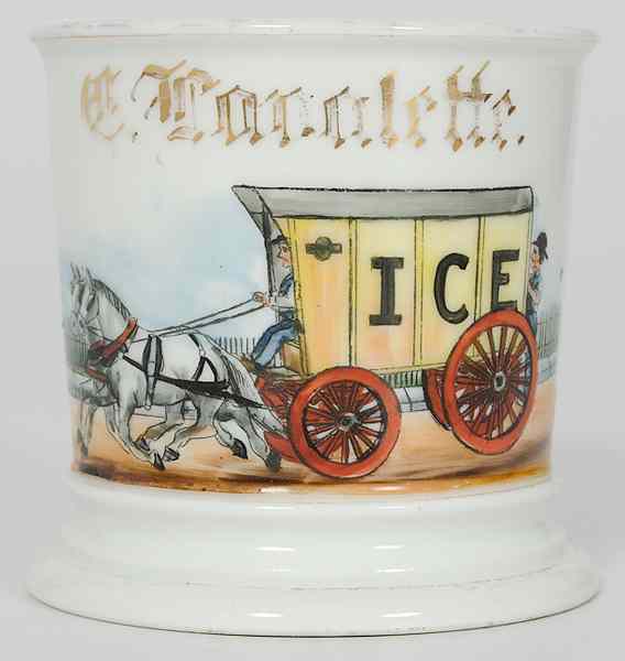 Appraisal: Teamster's Occupational Shaving Mug Ice Wagon Porcelain with polychrome painted