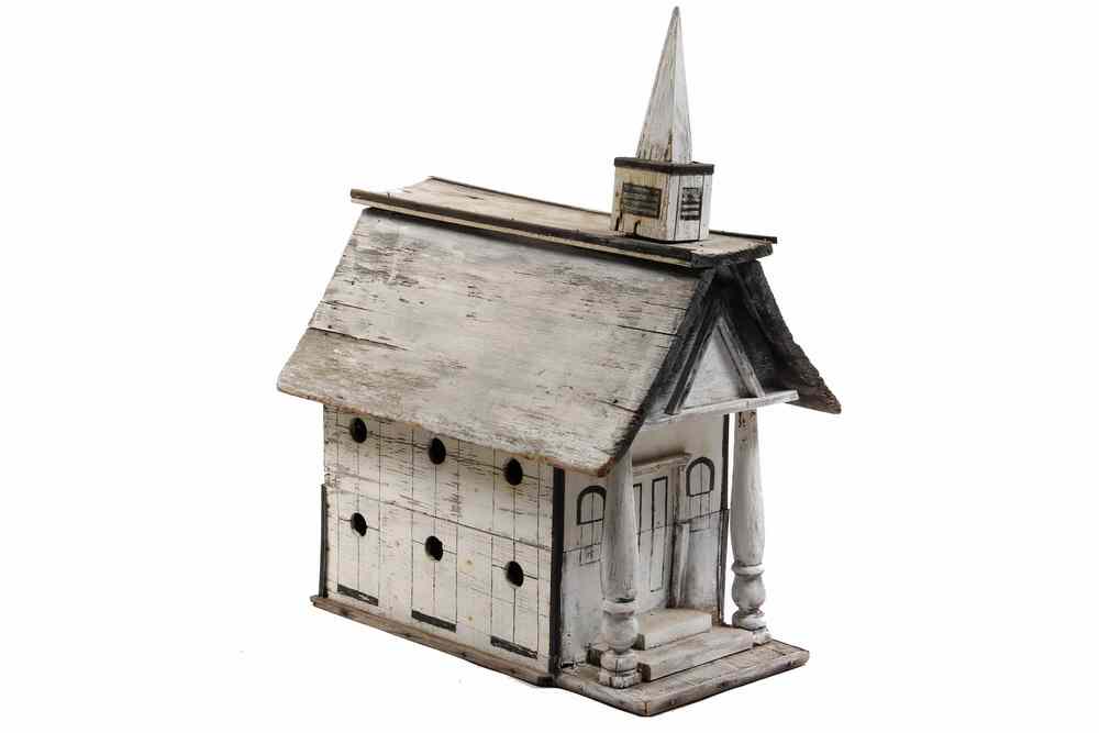 Appraisal: BIRD HOUSE - Maine Folk Art Church Form Birdhouse in