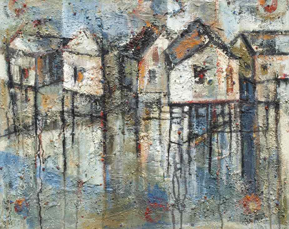 Appraisal: FARR Charles American - ''River Houses of Bangkok'' Oil Masonite