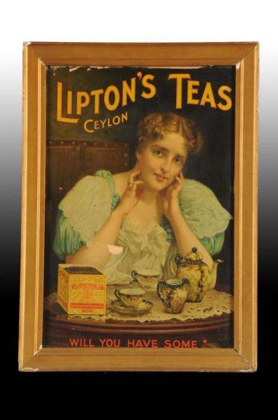 Appraisal: Cardboard Lipton Teas Sign Description Framed Some minor paper chipping