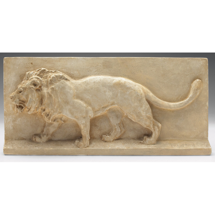 Appraisal: Barye plaque rectangular plaster form with a lion in high