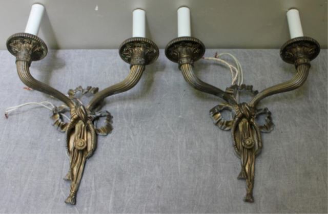 Appraisal: CALDWELL Signed Pair of Bronze Sconces From a Scarsdale NY