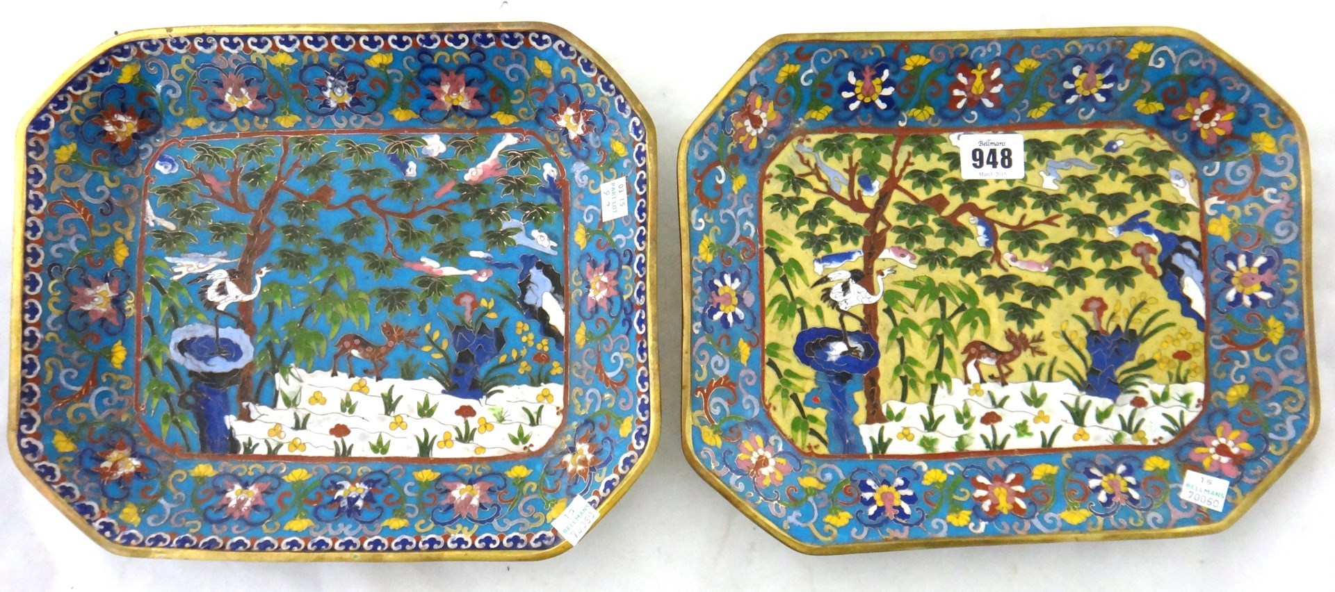 Appraisal: A near pair of Chinese cloisonne canted rectangular dishes th