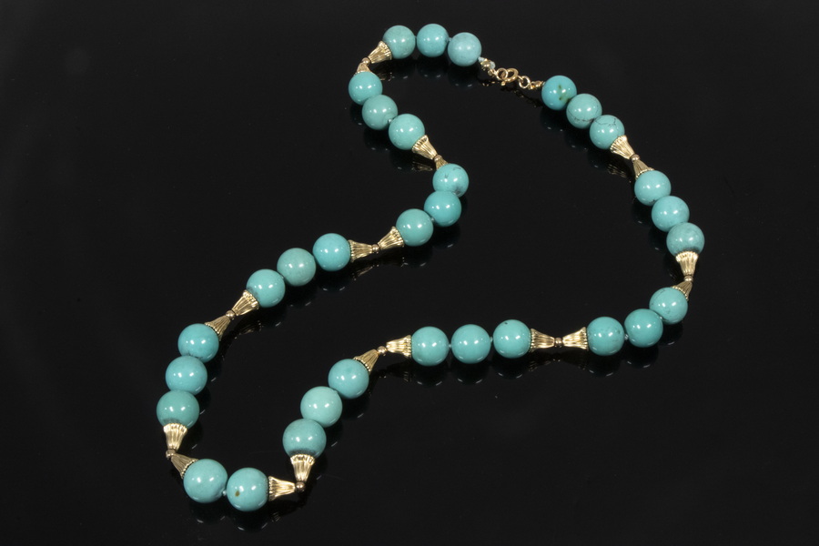 Appraisal: BEAD NECKLACE Persian turquoise and gold bead necklace mm beads