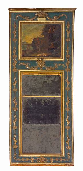 Appraisal: A Louis XVI parcel gilt and paint decorated trumeau mirror