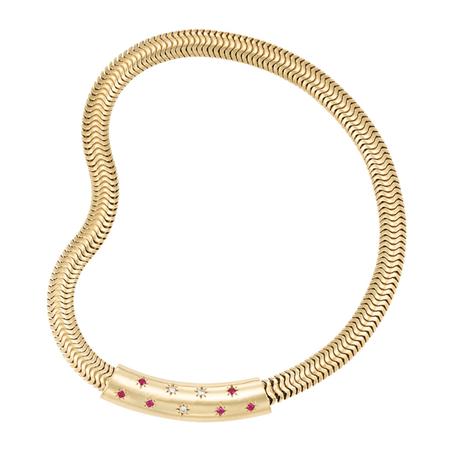 Appraisal: Gold Ruby and Diamond Slide Snake Chain Necklace Estimate -