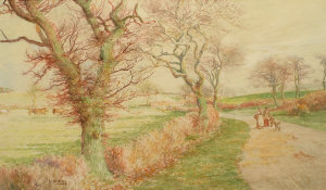 Appraisal: J C Morley exh - Figures on a country path